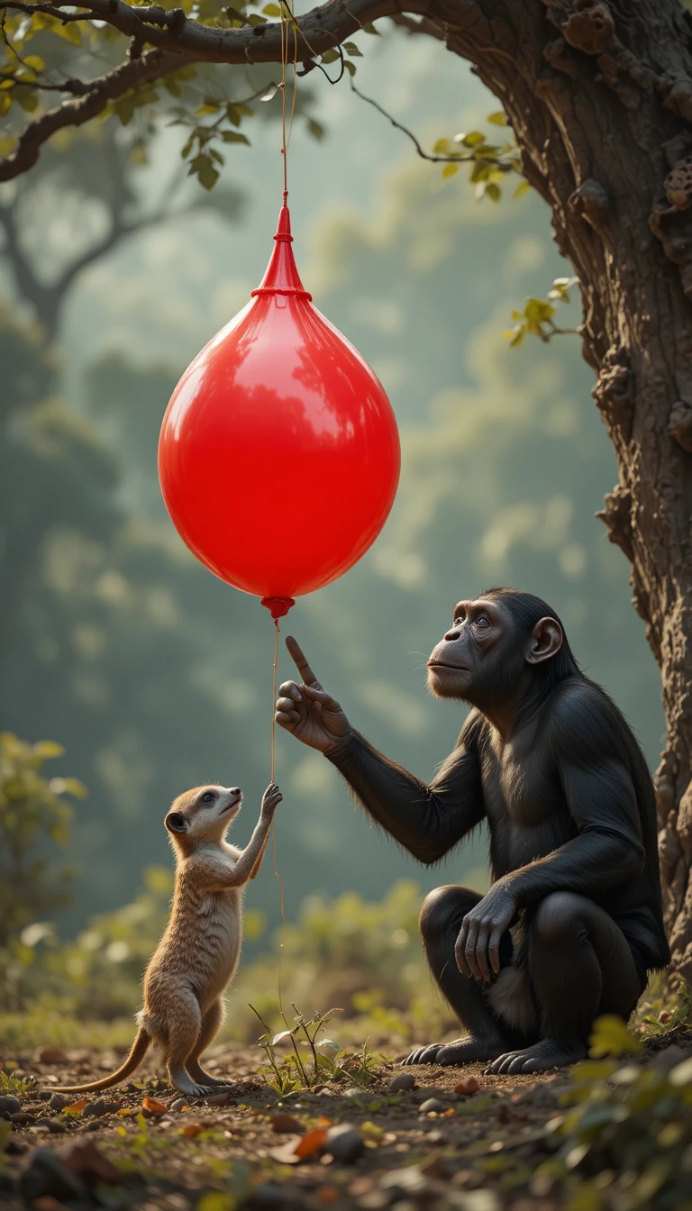 Scimpanzé e Suricato Reagiscono a un Palloncino Rosso