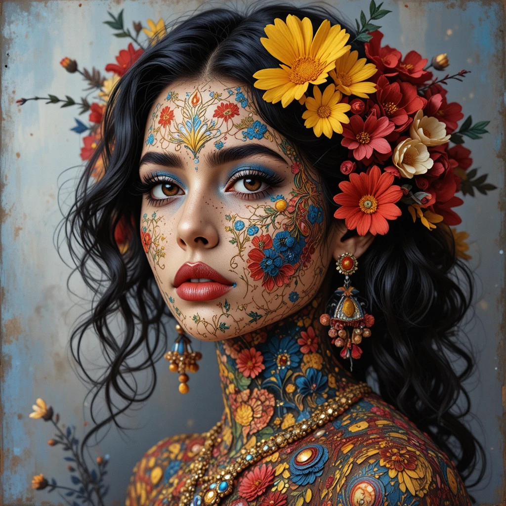 Floral woman shaped from Venezuelan flowers and flag colors