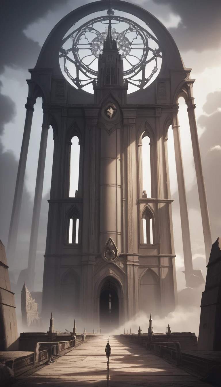Art deco dragon guardian towering over a ruined city