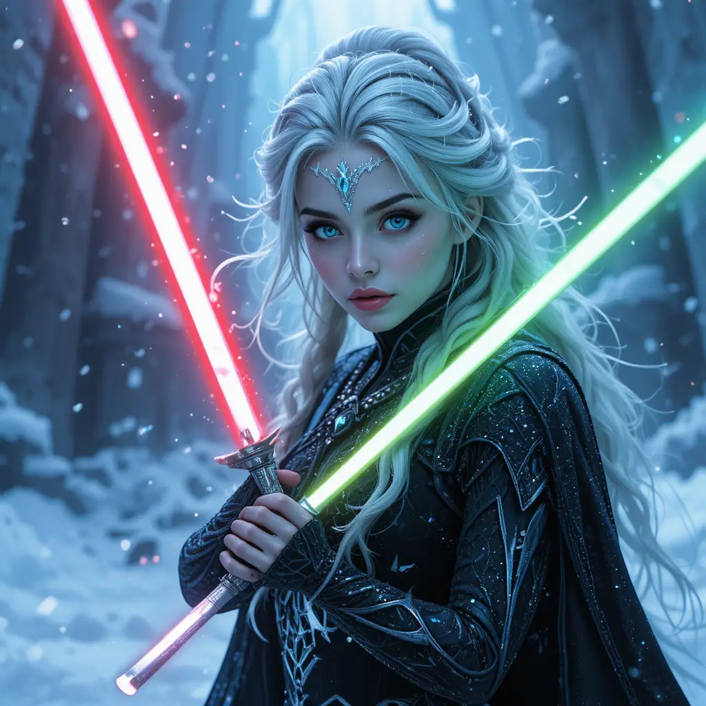 Dark ice princess wielding sinister frozen powers