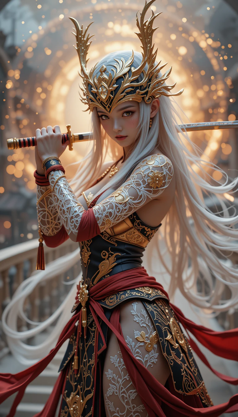光輝白色宮殿前的神話女戰士