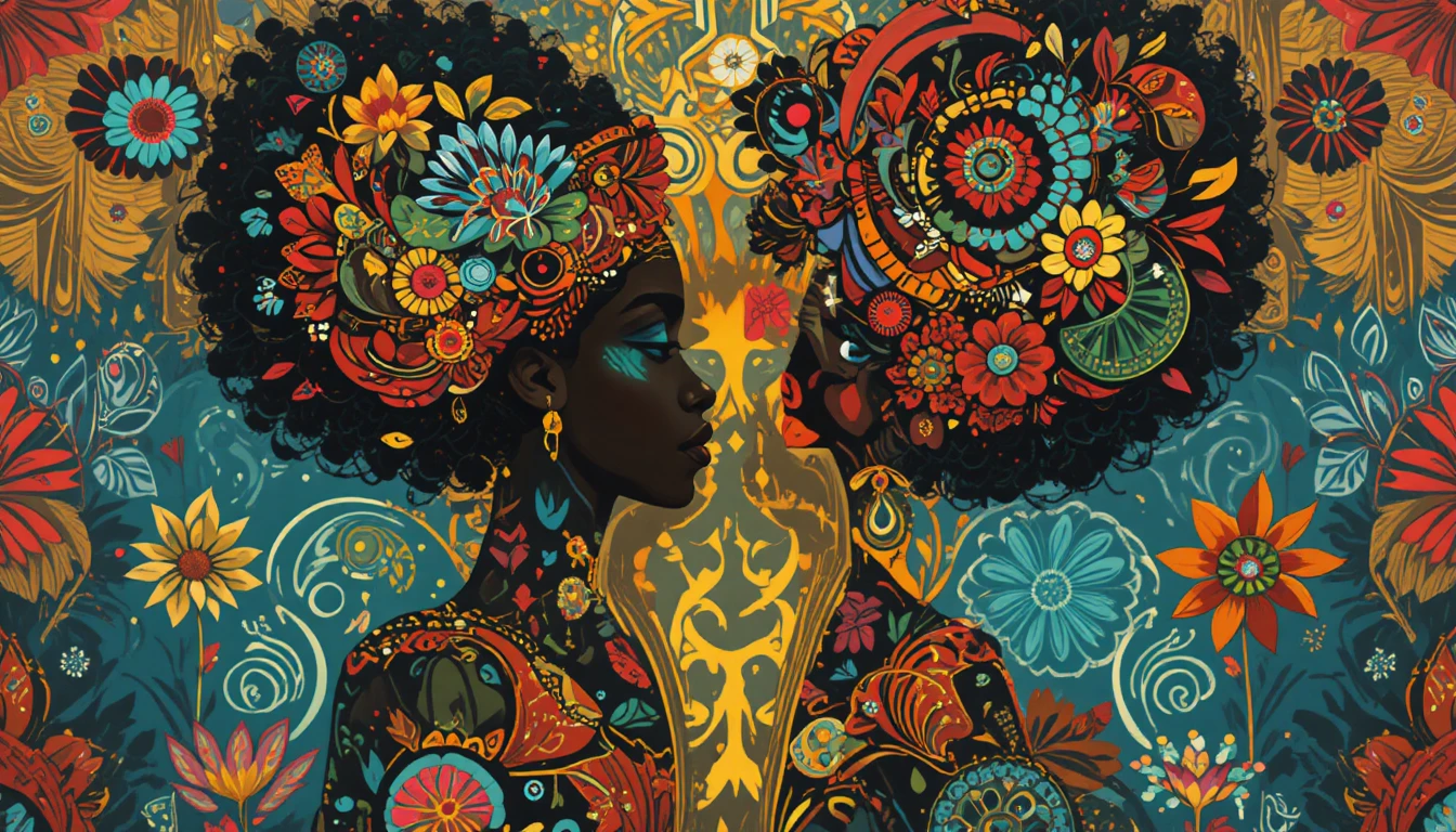 Arte abstracto afrocentrista vibrante con audaces patrones culturales