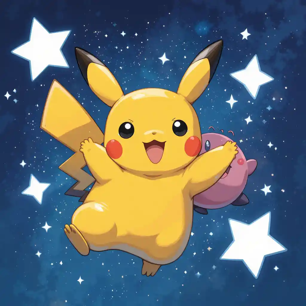 Cute cartoon creatures floating together in starry outer space
