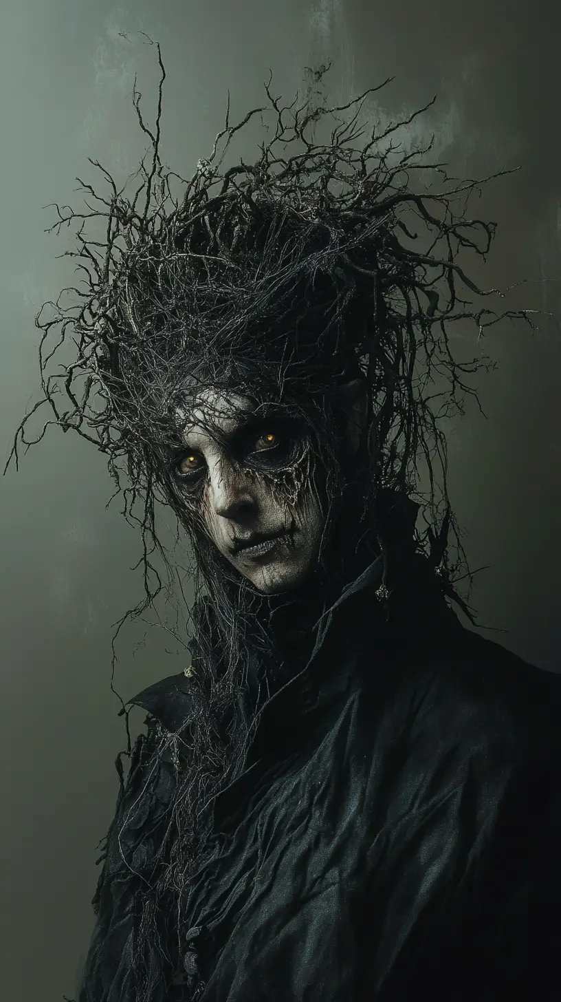 Towering figure in a dark dystopian Halloween dreamscape