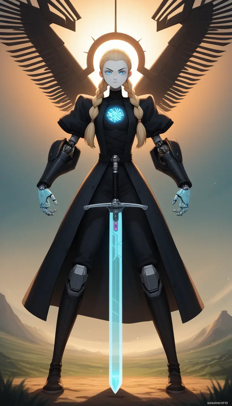 Strong warrior huntress standing in the ancient sunlit wilderness