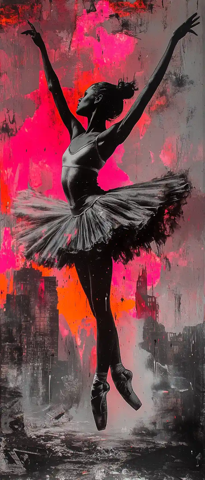 Giovane ballerina che ruota in una strada cittadina monocromatica in rovina