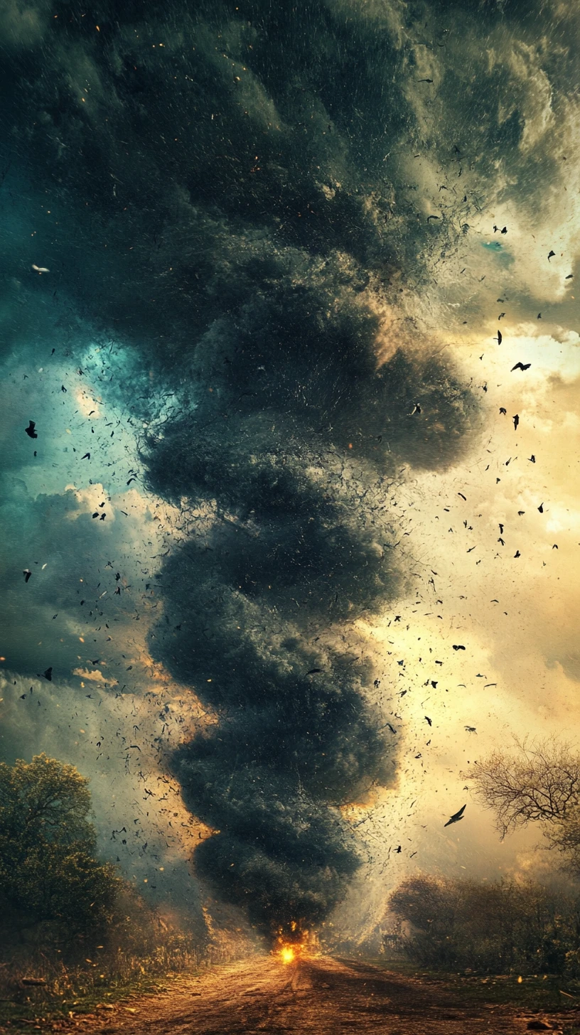 Scena surreale di illusione ottica con tornado contorto