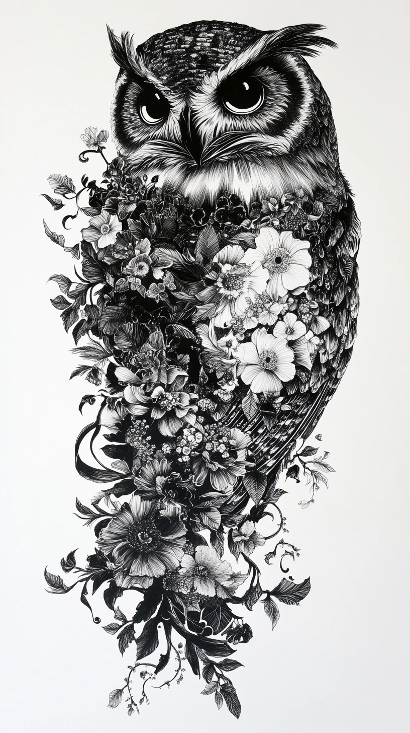 Intricate Ink Owl Illustration Formed From Floral Elements