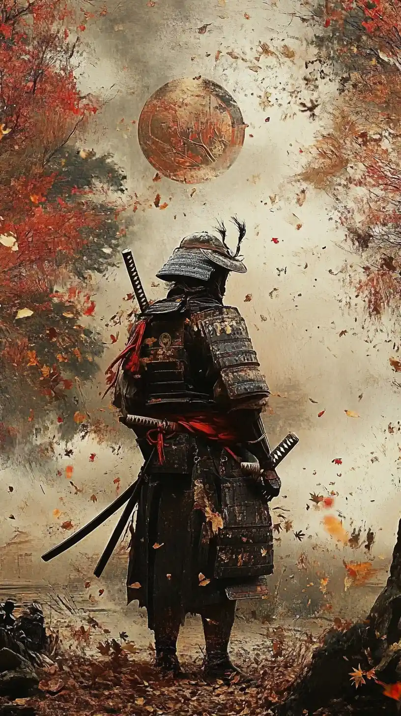 Surreale Illusion eines mysteriösen Samurai in seltsamer Verkleidung