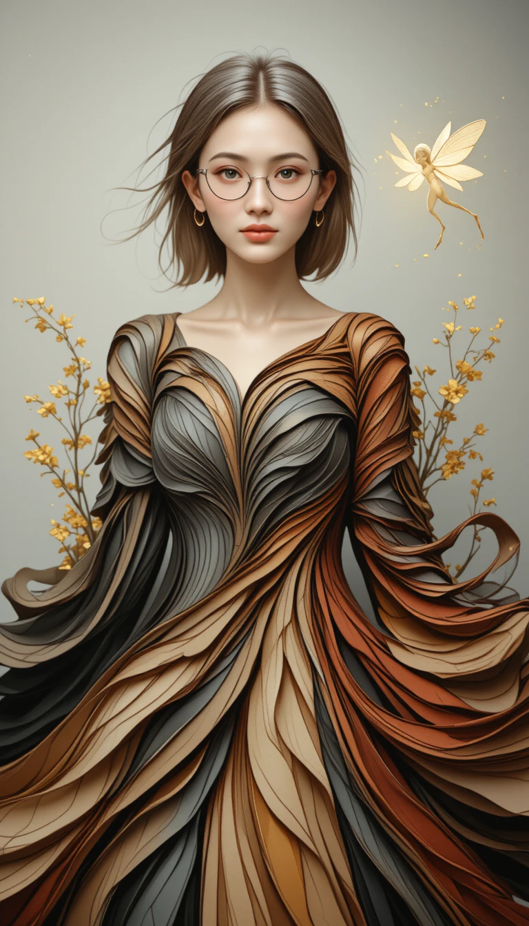 Elegant fantasy woman in flowing paper like gown