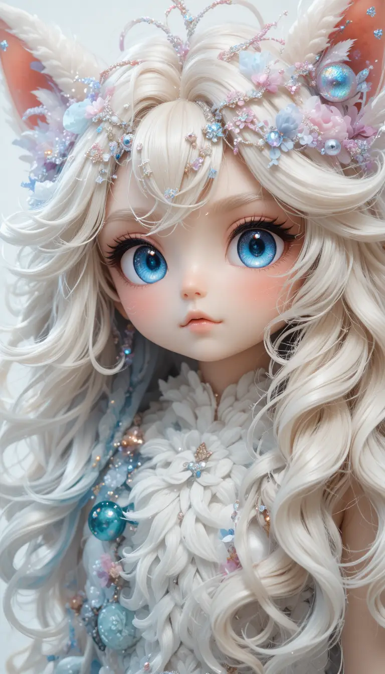 Fille chibi enjouée aux cheveux ondulés et duveteux en aquarelle