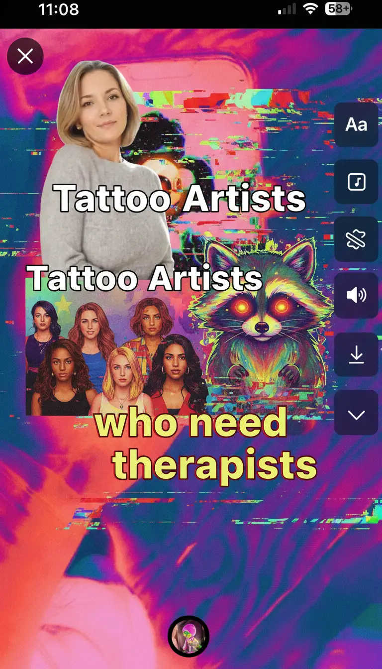 Social media story screenshot with collage and interface overlays