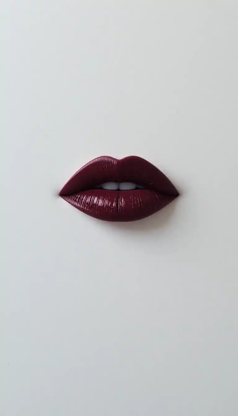 Primer plano minimalista de una mujer con labios aterciopelados color borgoña