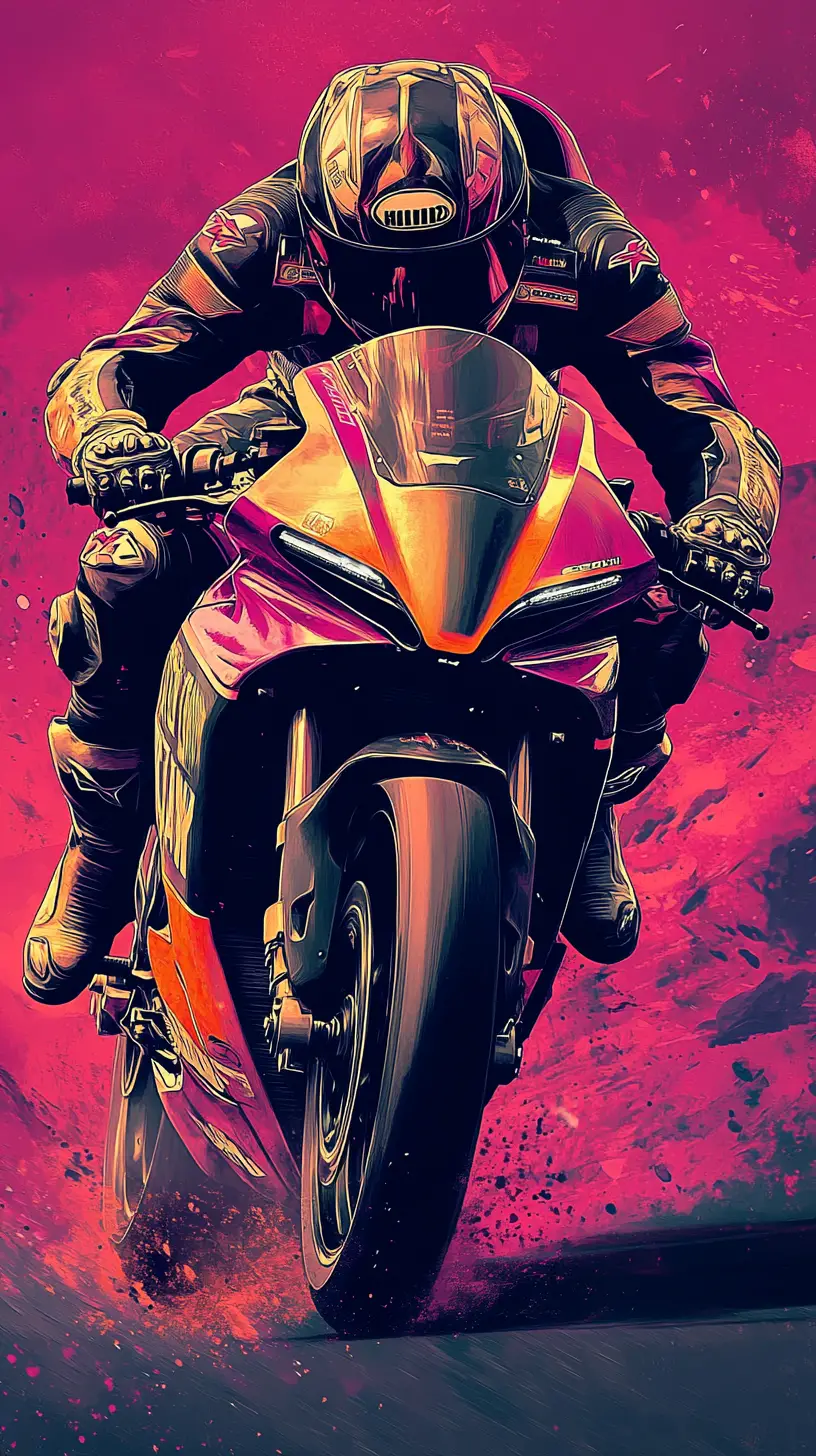Racing motorcycle rider in bold graphic poster style
