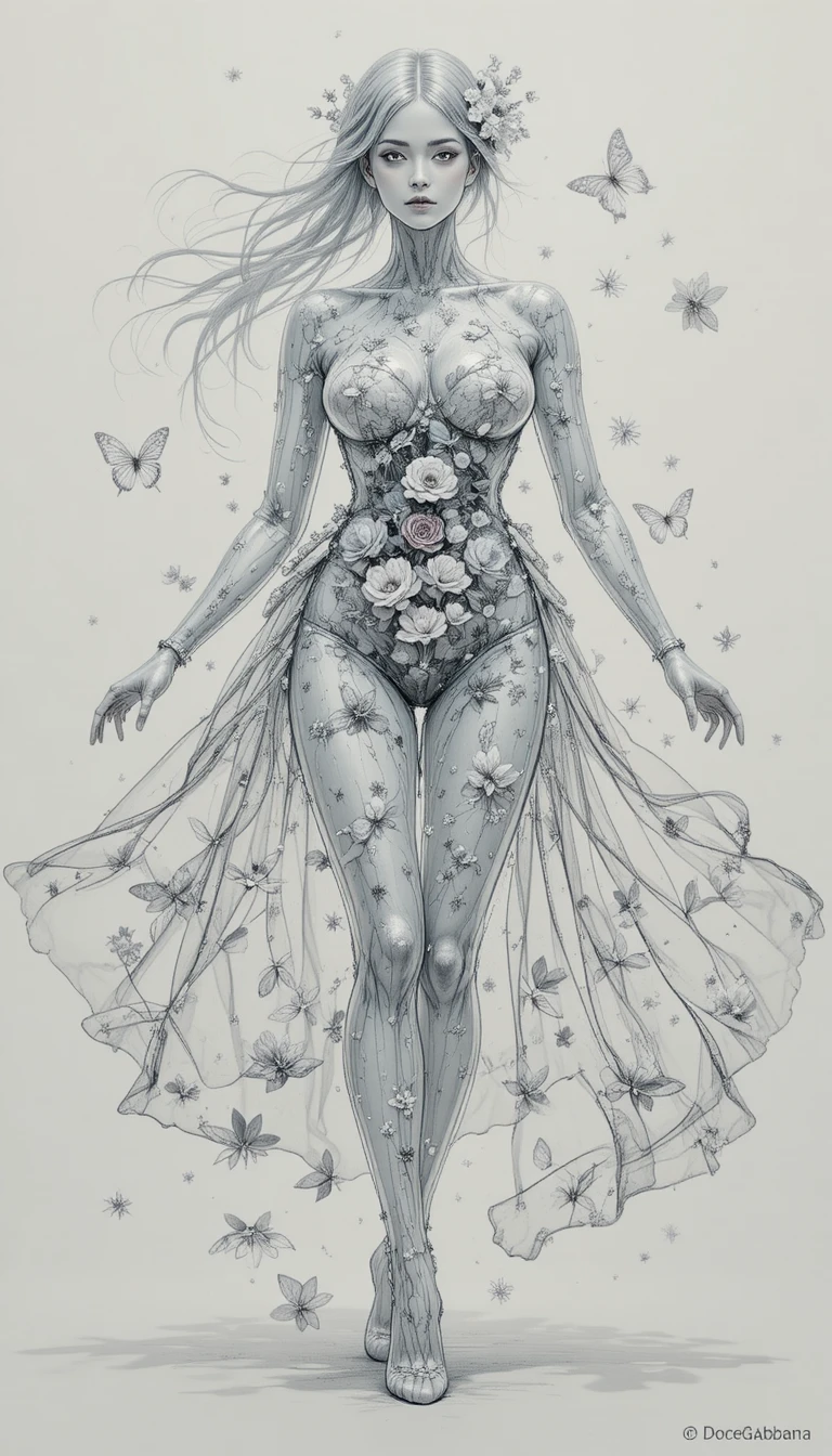 Transparent glass woman dancing with butterflies inside