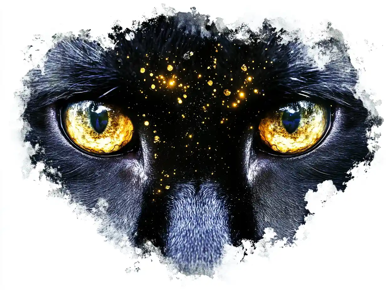 Dramatic Close Up Of Black Panther Eyes In Watercolor