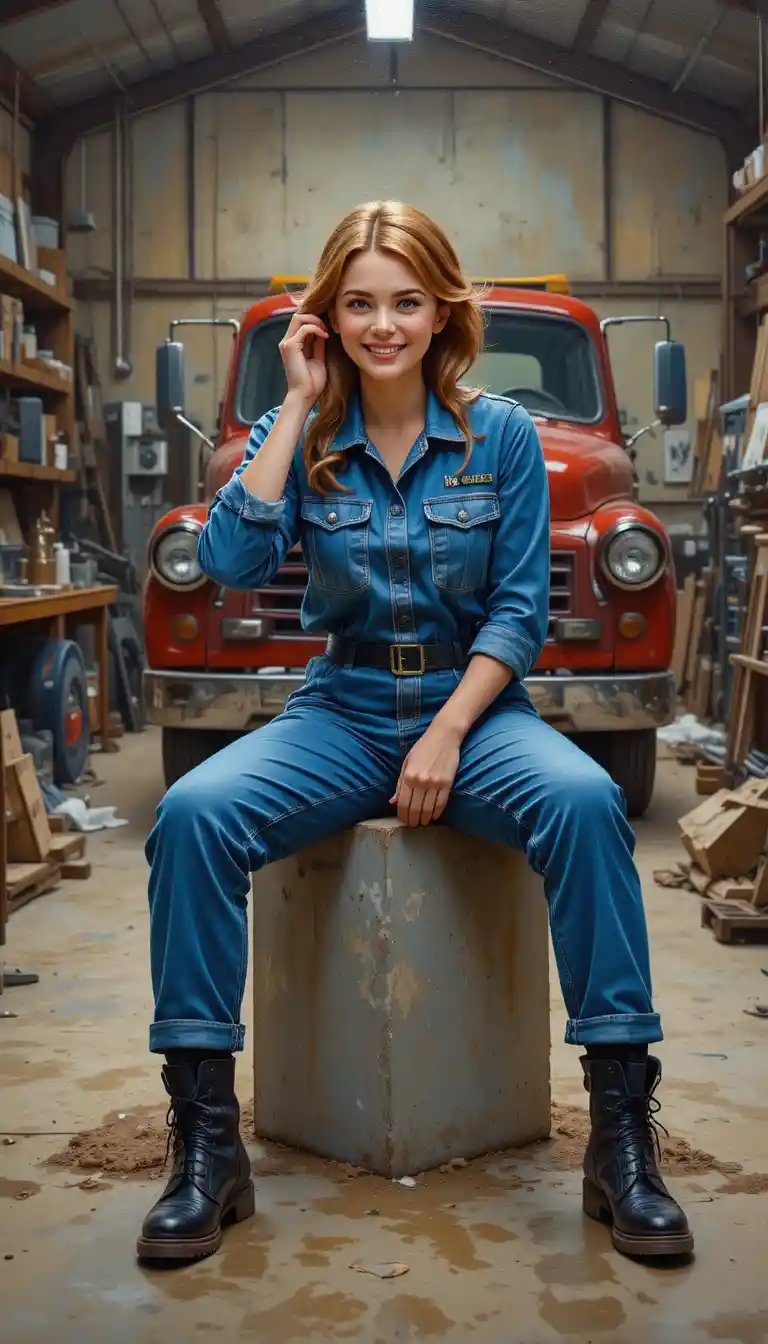 Cheerful young mechanic resting in a warm garage scene
