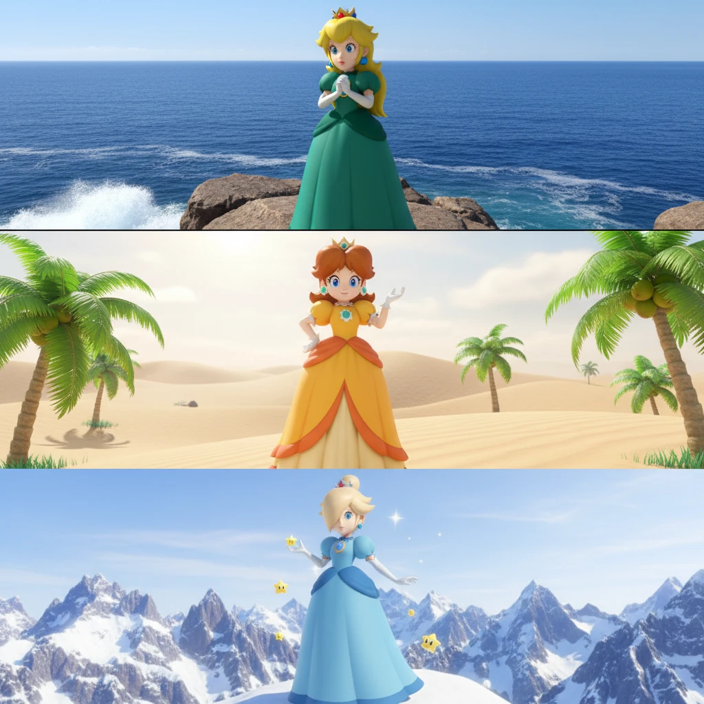 Elegante Fantasieprinzessin in einem teal-farbenen Kleid am Meer