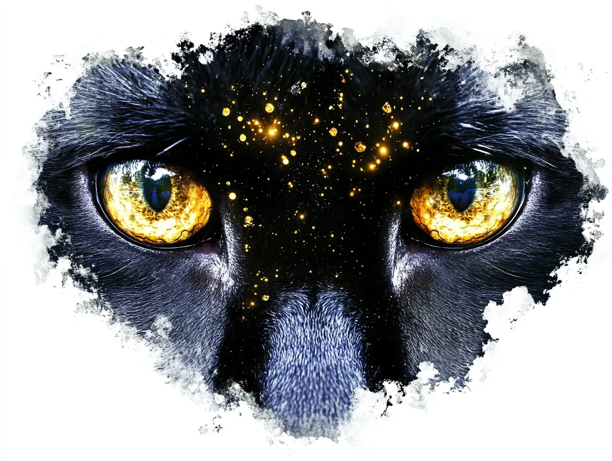 Dramatic Close Up Of Black Panther Eyes In Watercolor
