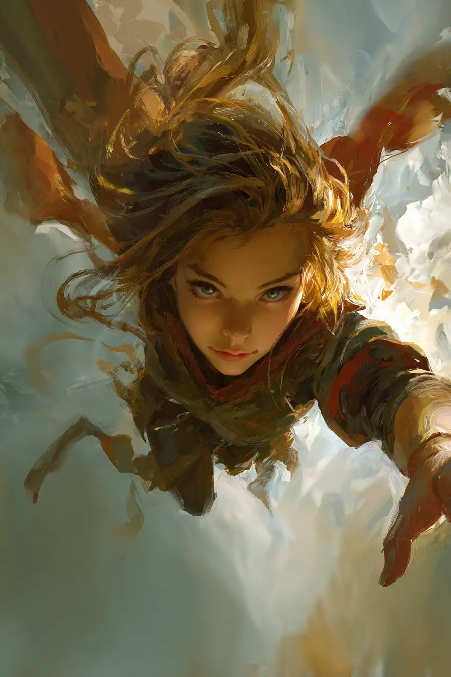 Ethereal Flying Woman In Motion Fantasy Oil Painting
