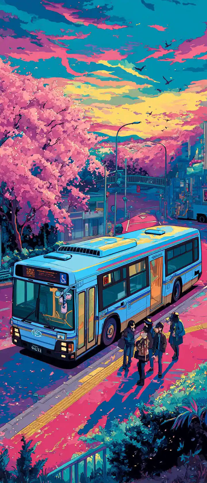 Bunte Busillustration in einer lebhaften New Yorker Straßen Szene