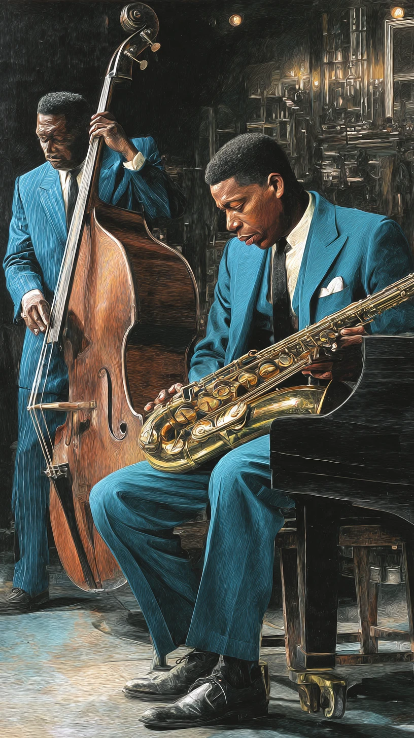Duo de jazz élégant dans un night-club luxueux – illustration