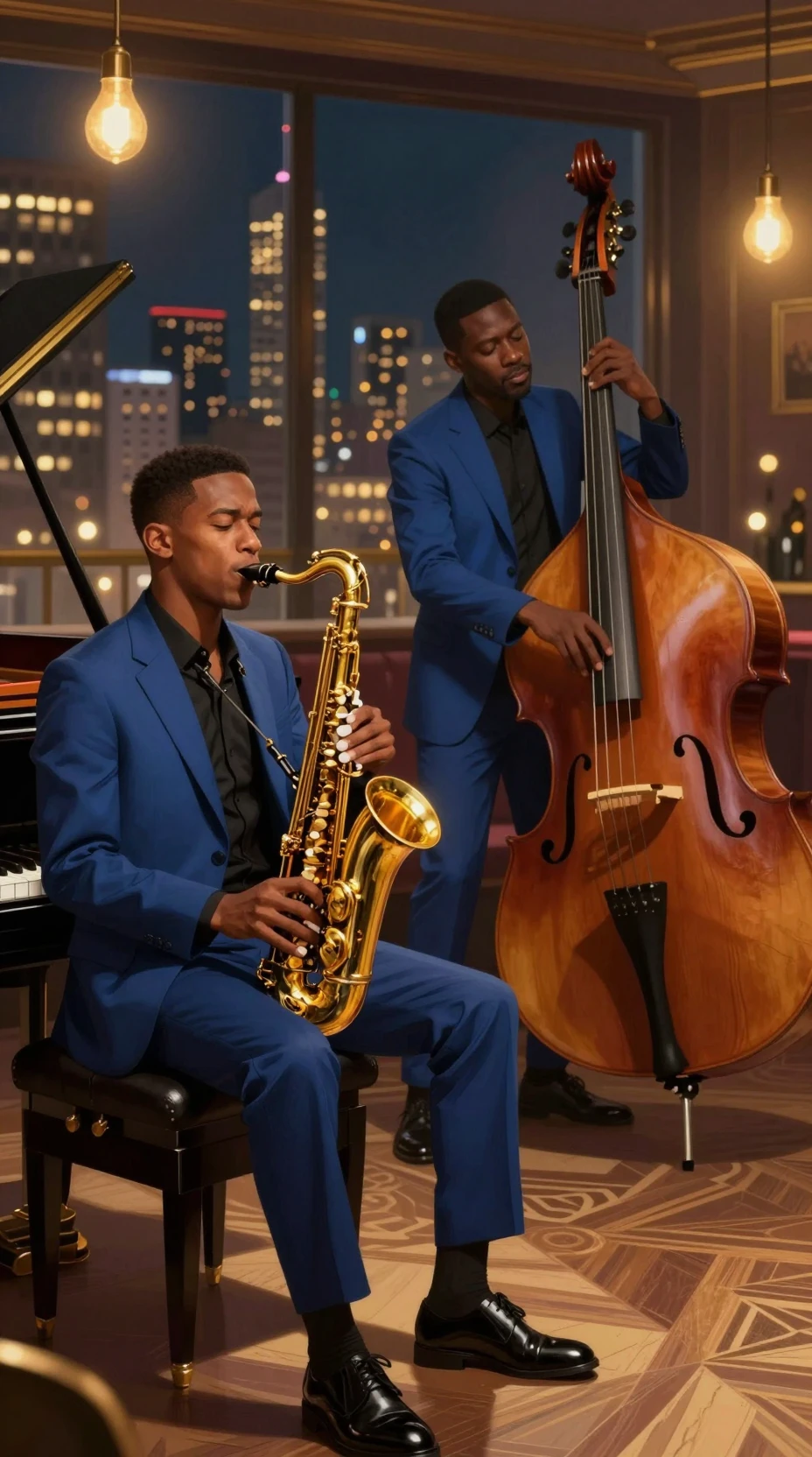 Élégants musiciens de jazz dans un club de luxe
