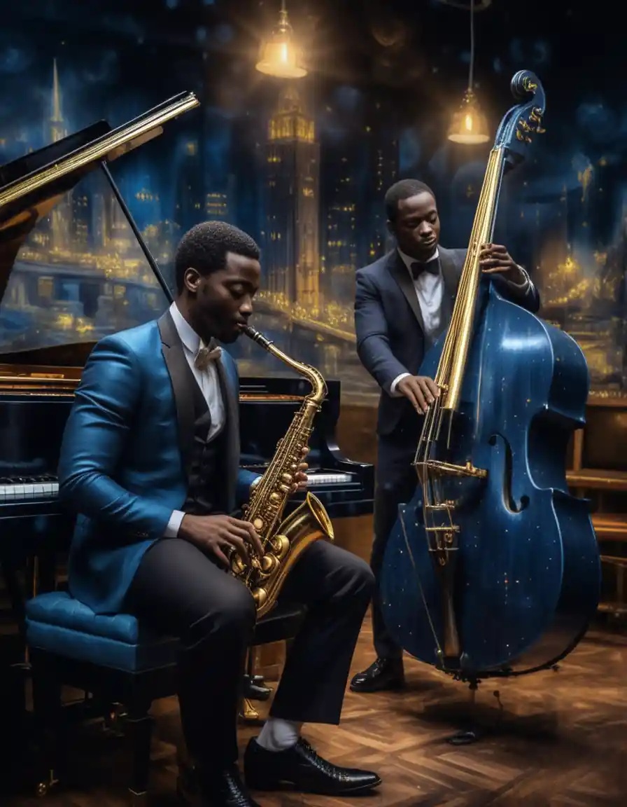 Saxophoniste de jazz élégant jouant dans un club luxueux