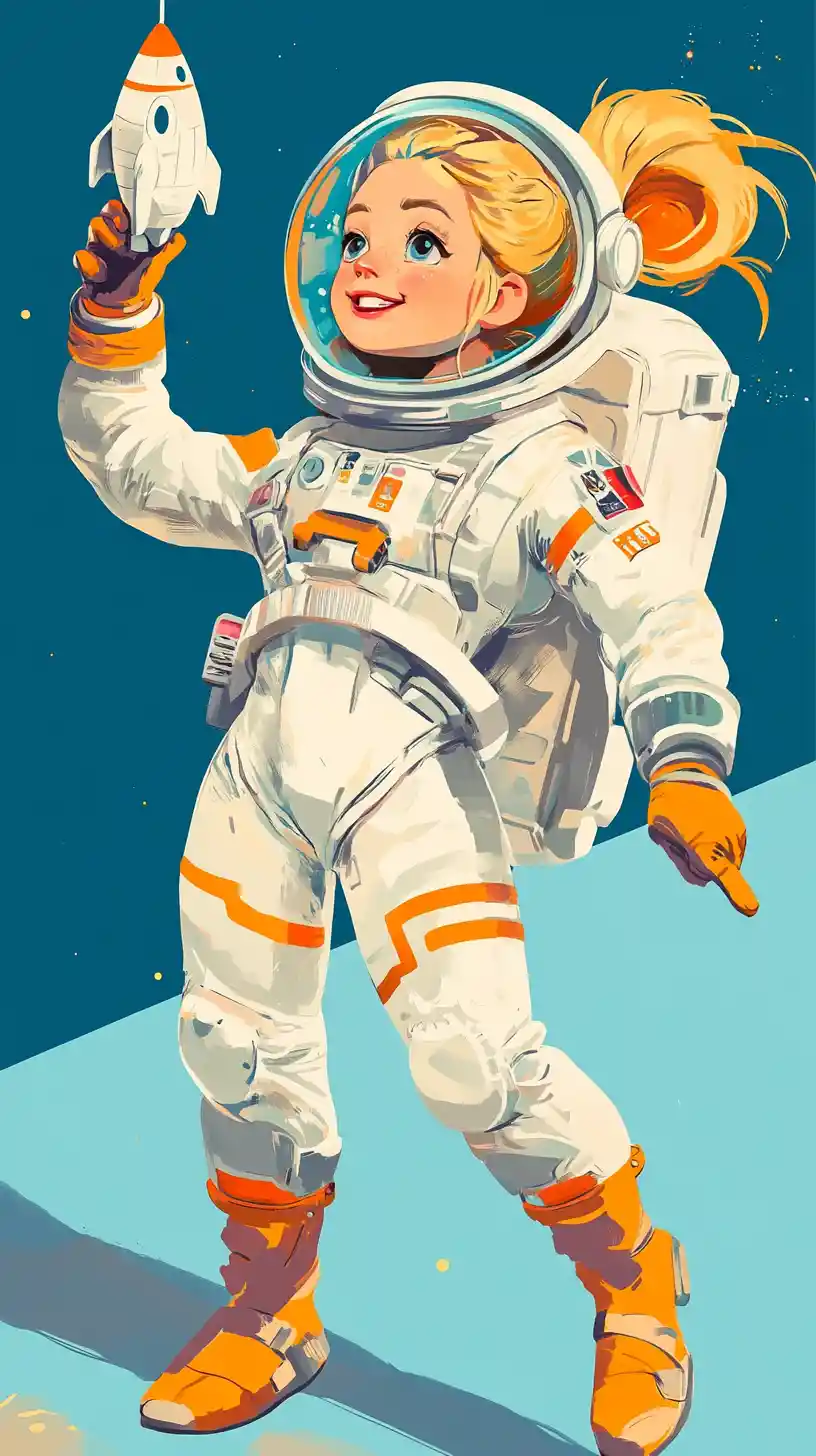 Joyful Young Astronaut Girl Holding A Toy Rocket