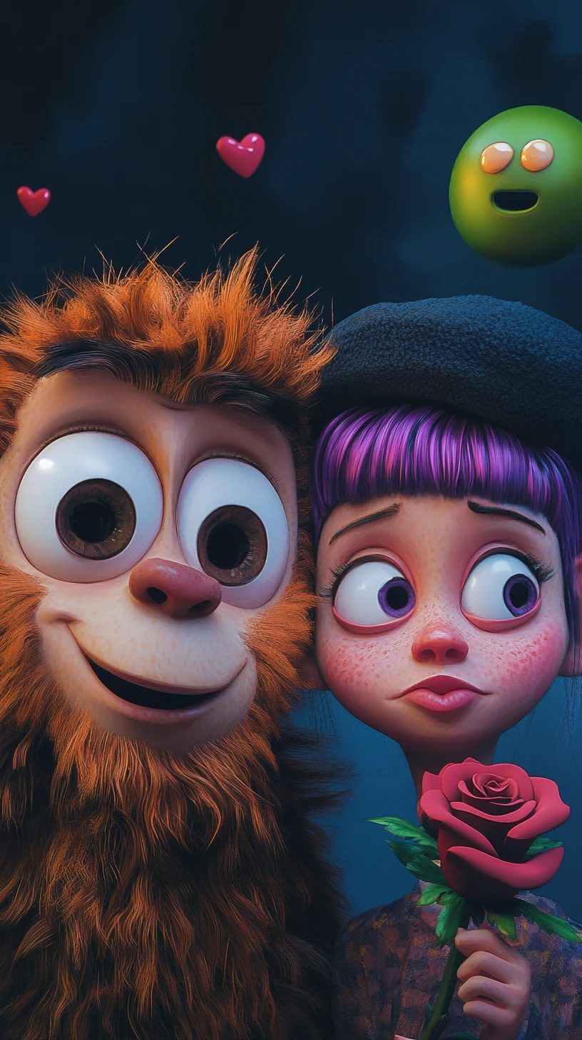 Cartoon couple in a playful alternative world scene