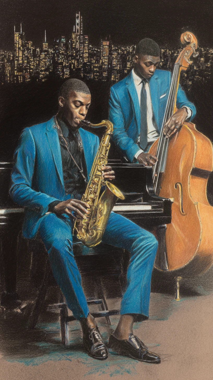 Musiciens de jazz élégants dans une scène de boîte de nuit luxueuse