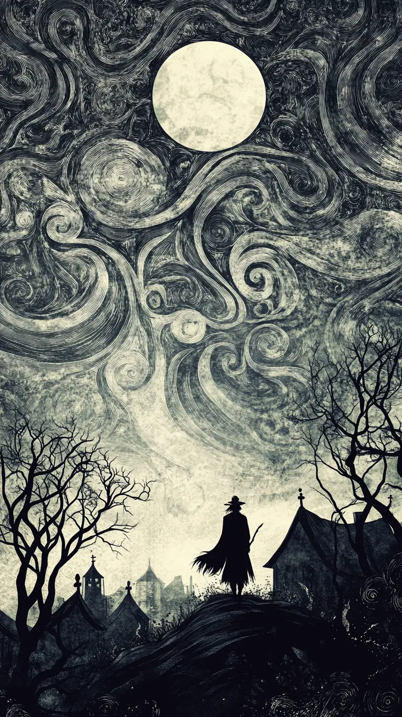 Shaman Walking Through Surreal Day And Night Landscape