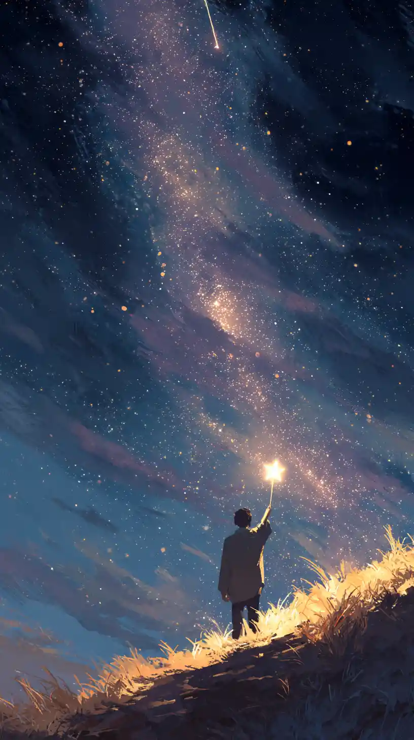 Man Walking At Night Holding A Glowing Star