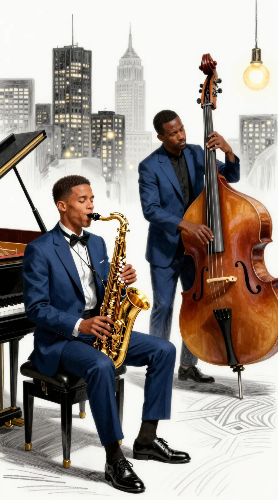 Élégants musiciens de jazz dans un club de ville luxueux