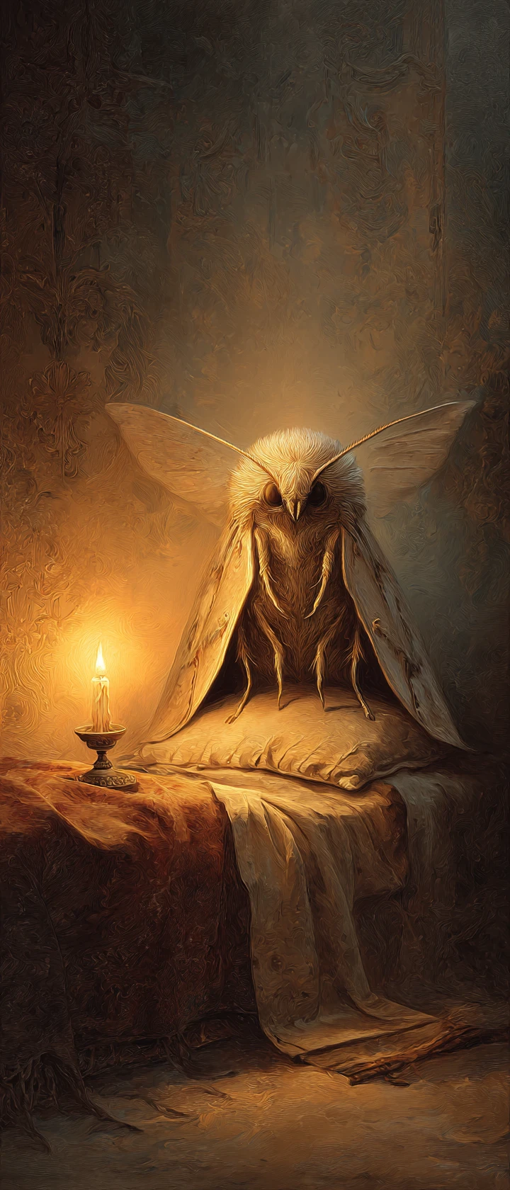 Glowing moth resting serenely on a majestic bed