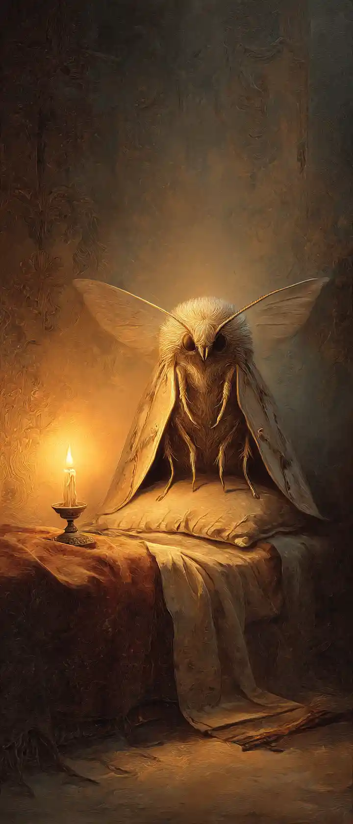 Glowing moth resting serenely on a majestic bed