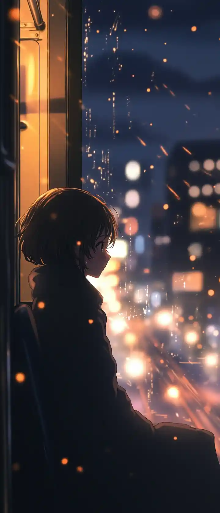 Lonely girl crying on the last train at night