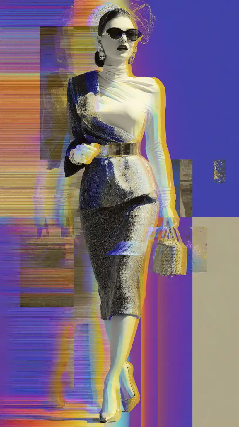 Stylish woman on city veranda in atomic age glamour