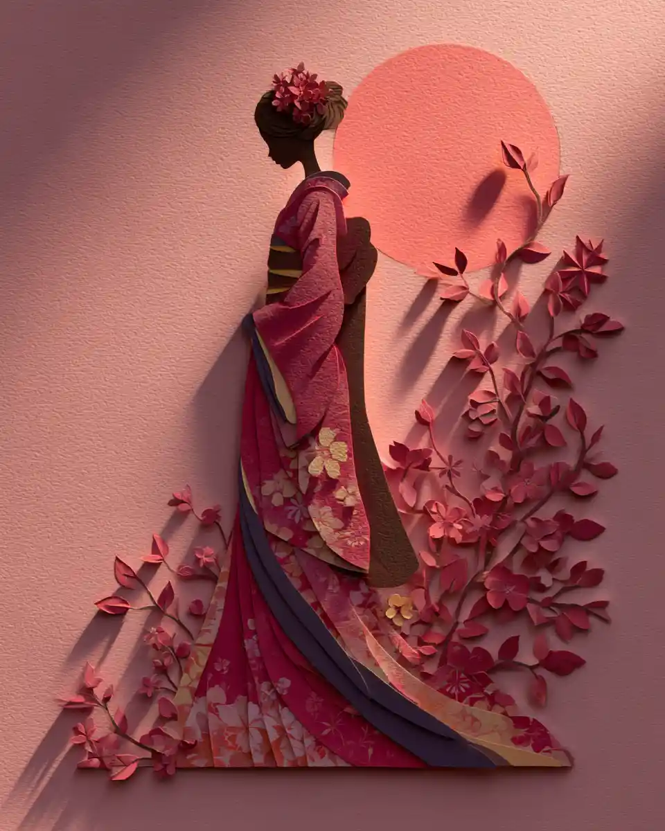 Kyoto style paper cut art of woman in kimono