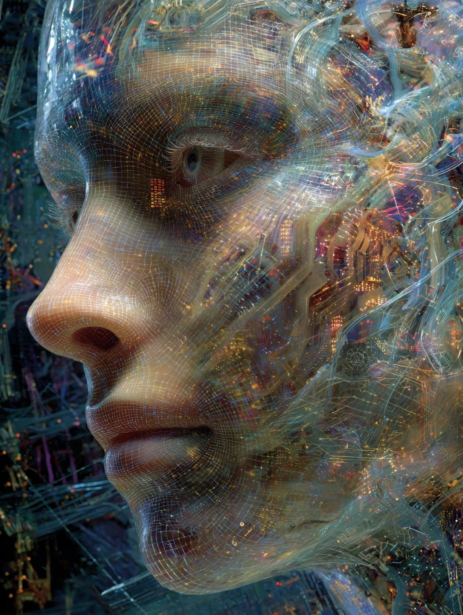 Escena digital abstracta de una presencia de IA y la humanidad
