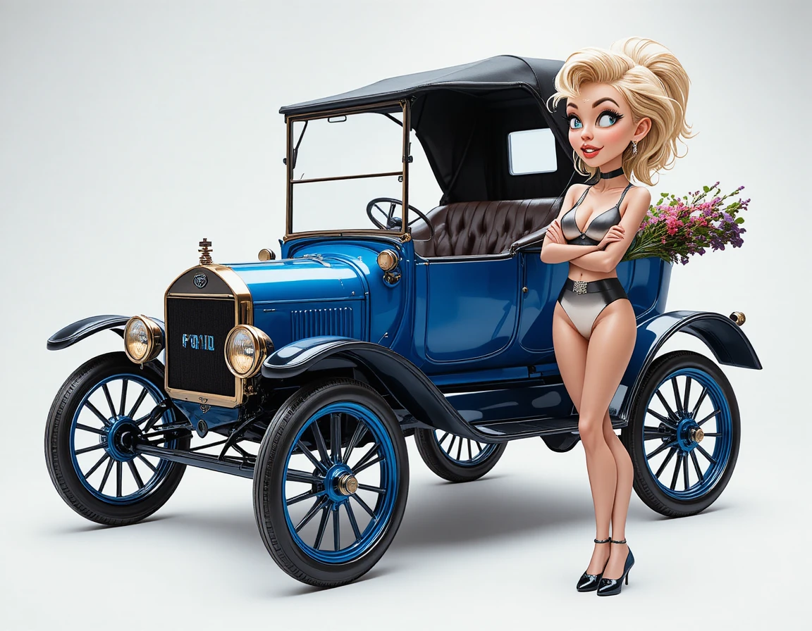 Ford Model T blu d’epoca in vista da studio pulita