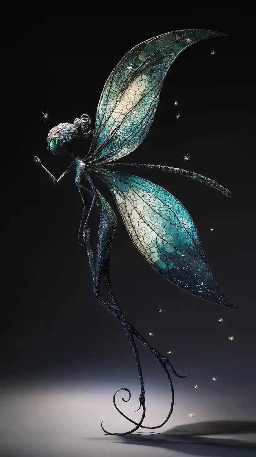 Ethereal dragonfly winged fairy soaring through starlit sky
