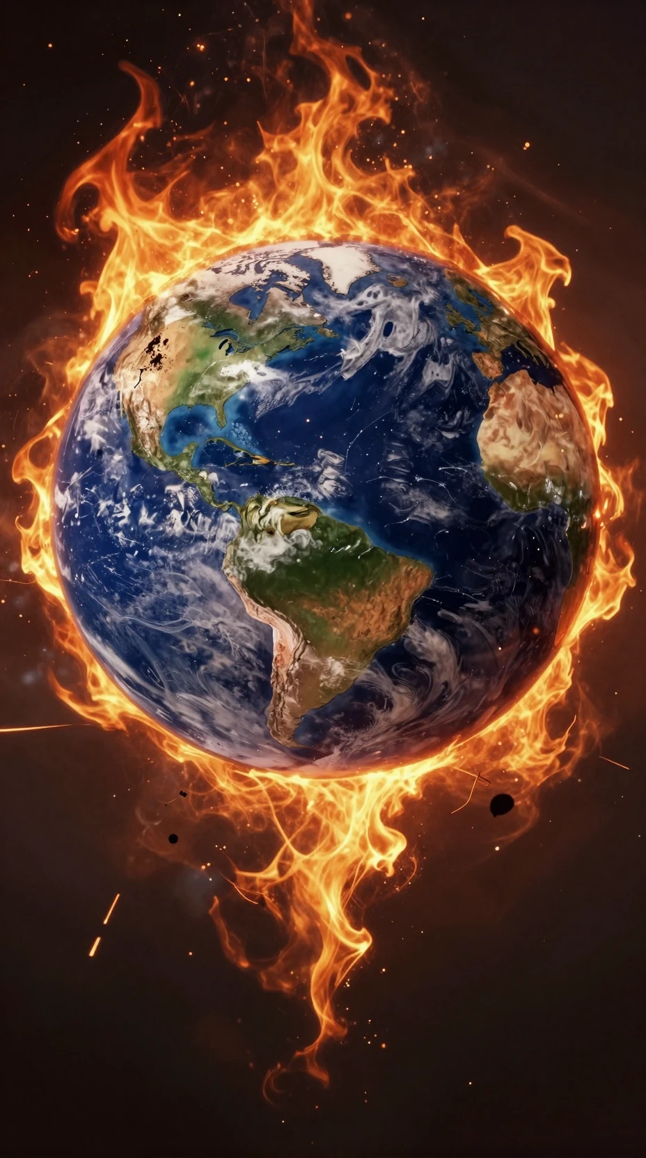 Terra em chamas despedaçada por cataclismo radioativo planetário