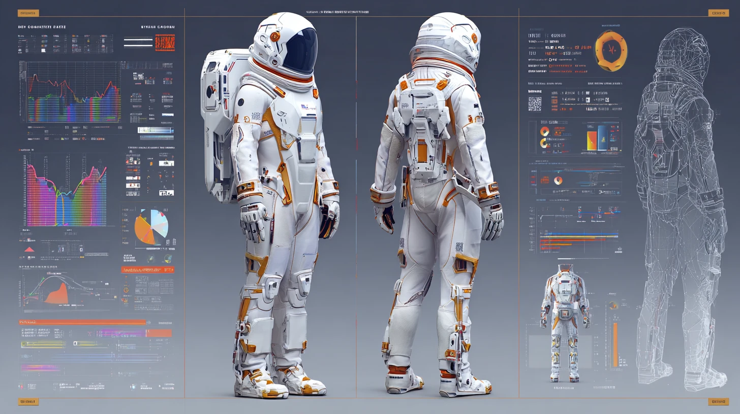 未来的な白い宇宙服コンセプトのダイナミックな3Dビュー