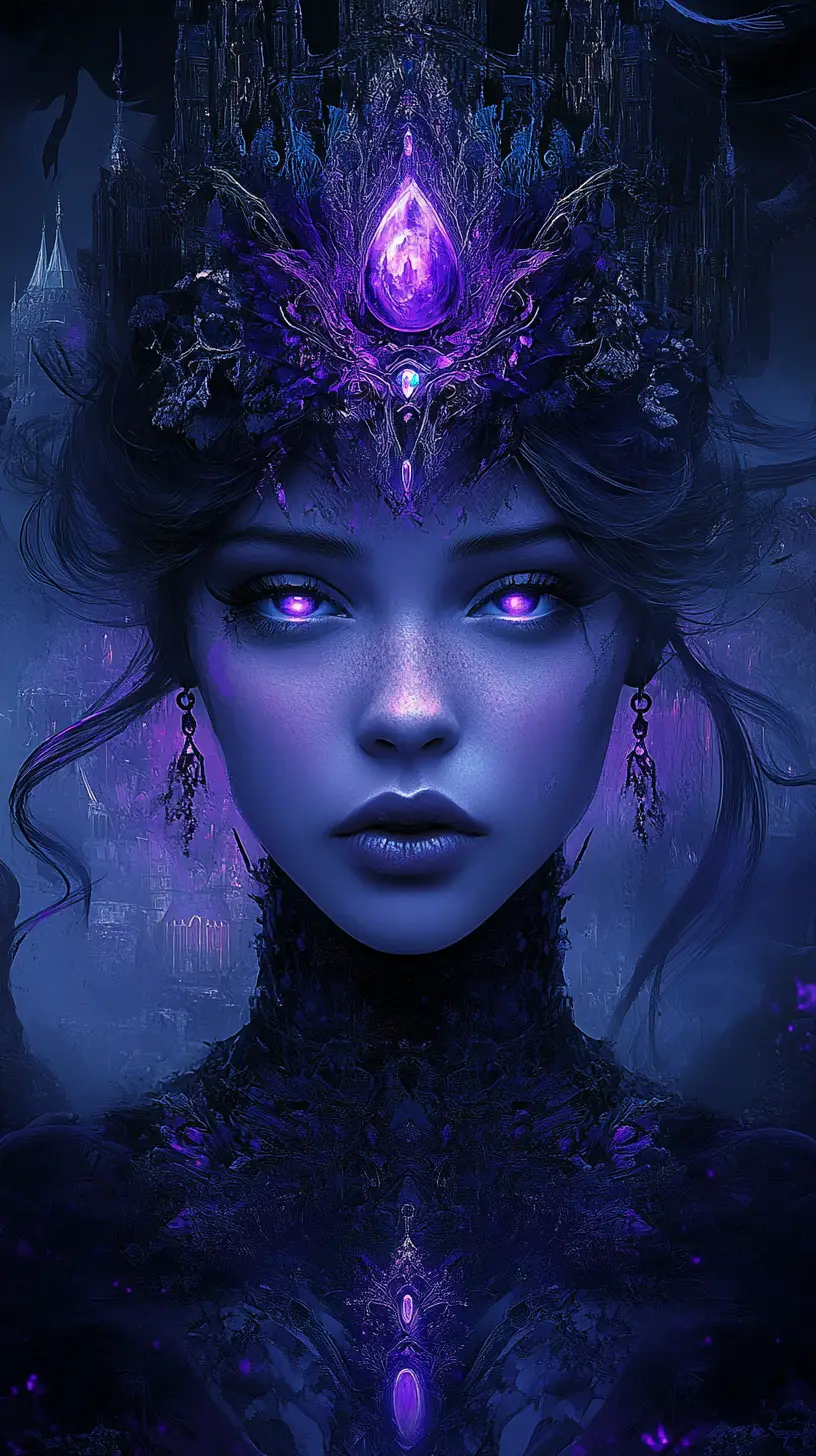 Fantasy diva glowing before a dark gothic castle
