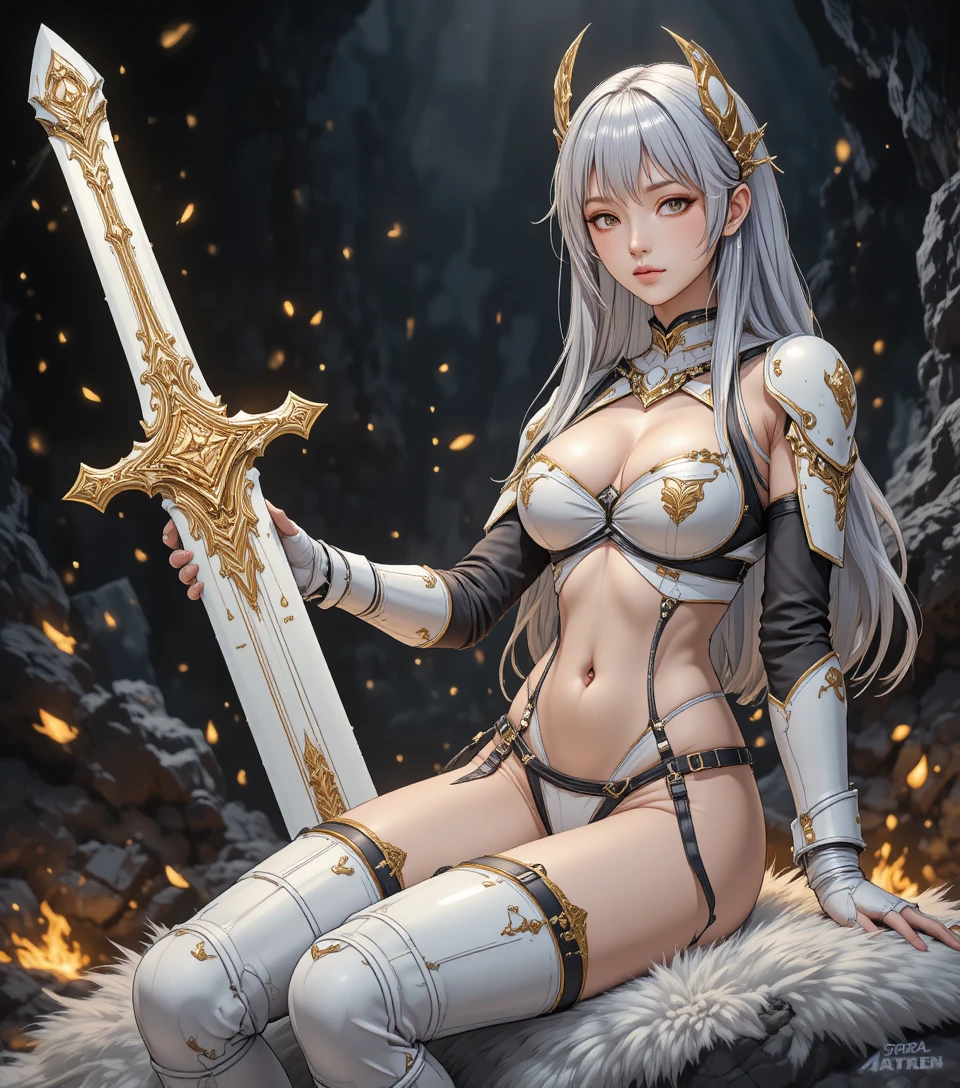 Anime valkyrie princess with colossal ornate buster sword