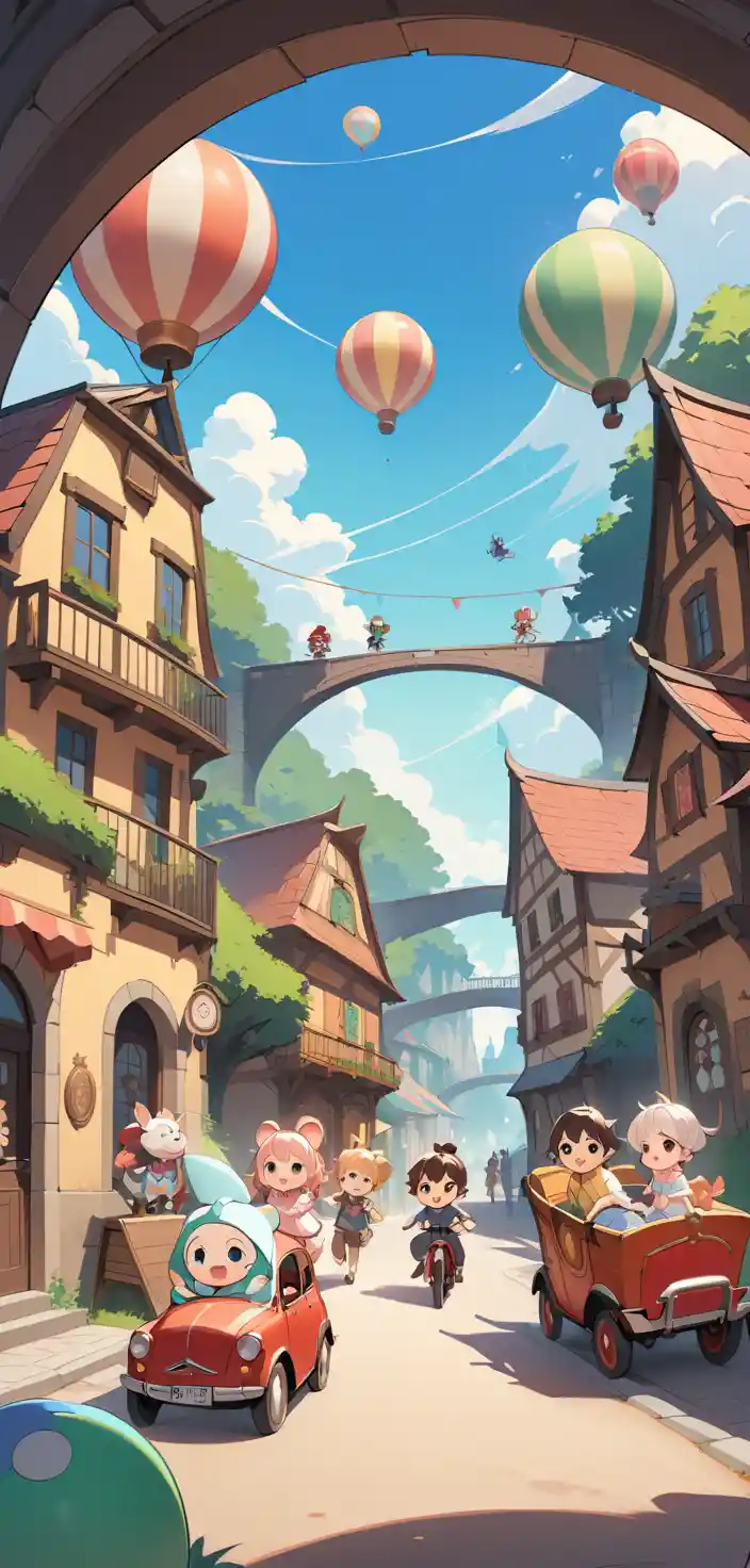 Joyful families at a colorful amusement park illustration