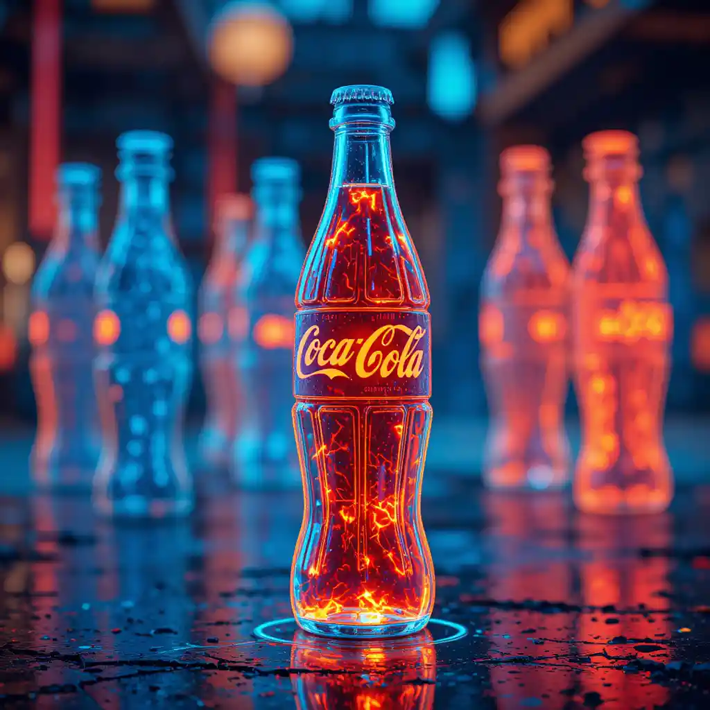 Leuchtende Thermosflasche in cineastischer Sci‑Fi‑Digitalszene