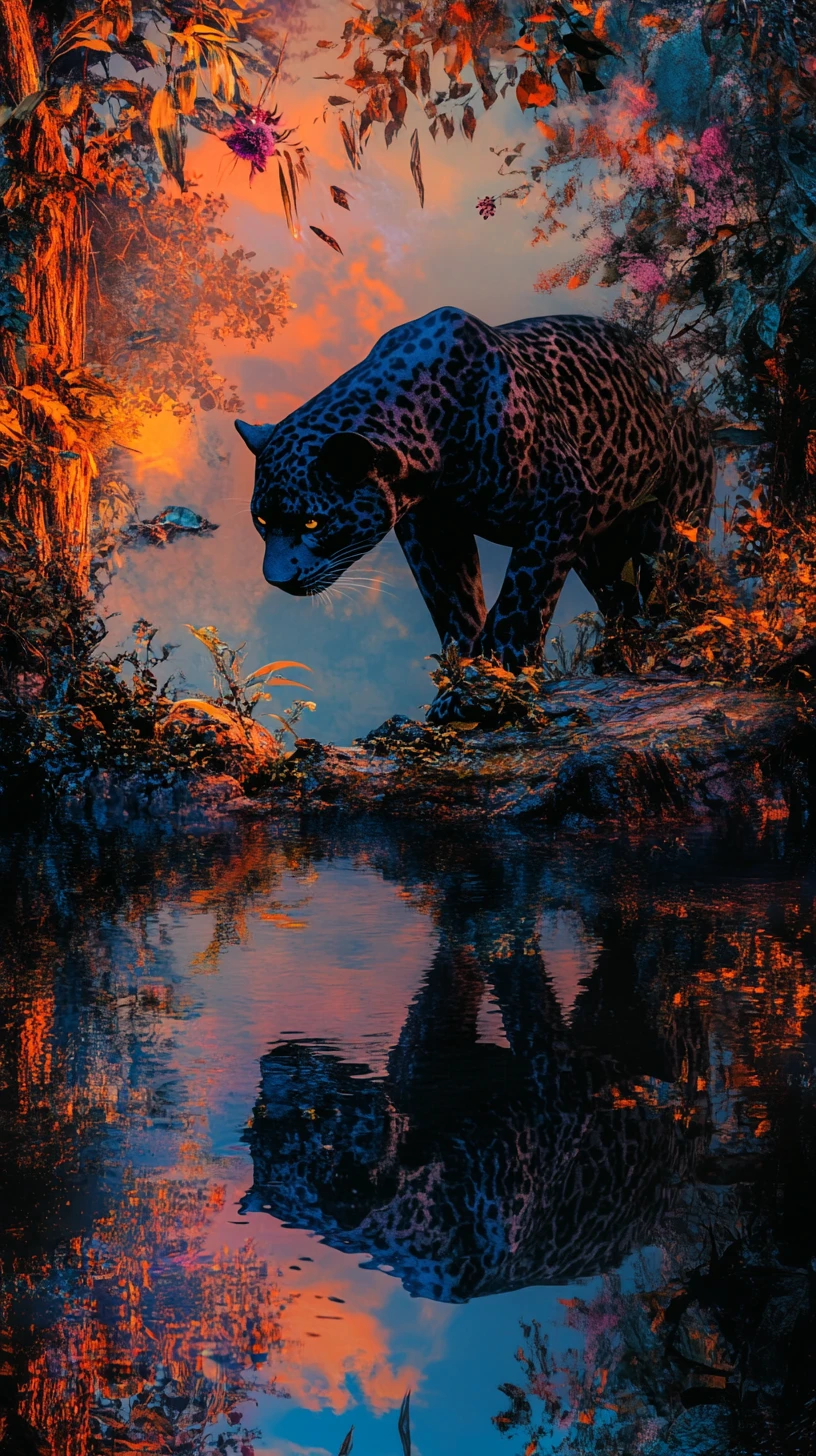 夢幻變換場景中的黑豹超現實幻象