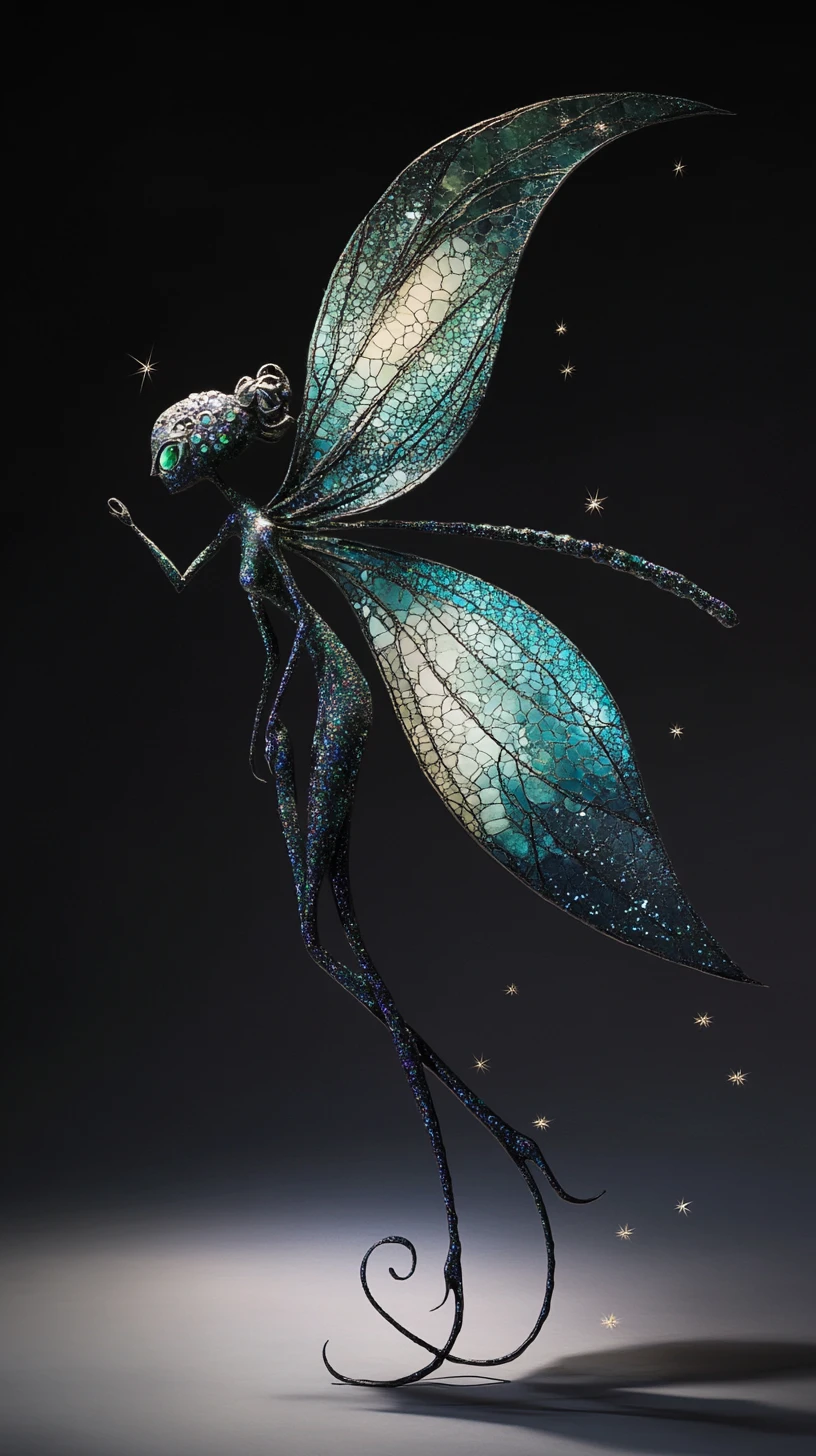 Ethereal dragonfly winged fairy soaring through starlit sky